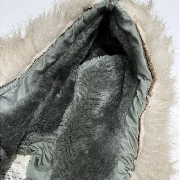 Vintage Military Style N-2B Flight Jacket Sage Green Faux Fur Hood Bomber Coat - Picture 6 of 10
